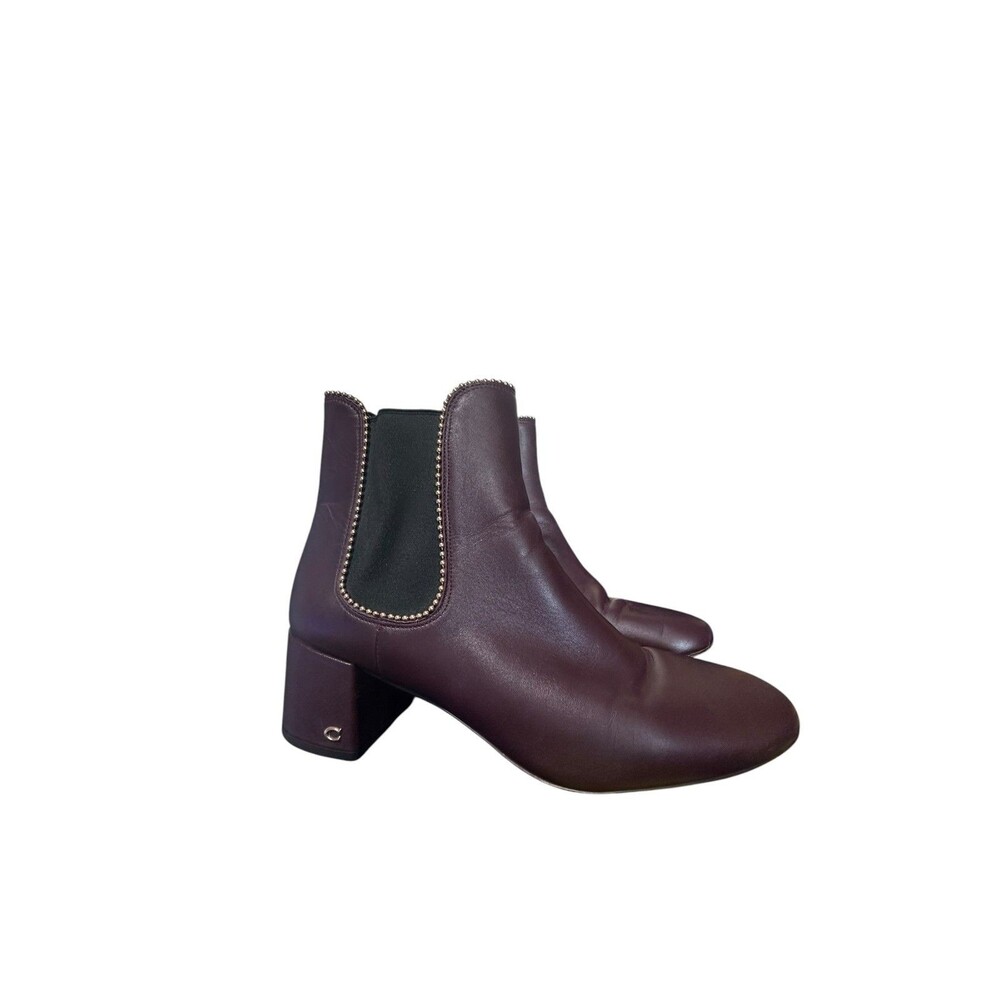 Coach Torri Plum Purple Leather Ankle Booties Gold Studded Accent Womens 11 B